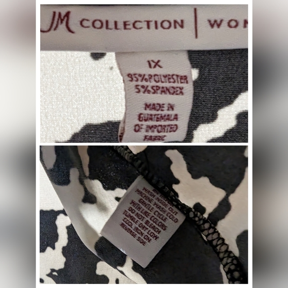 JM COLLECTION BLACK & WHITE HOUNDSTOOTH PRINT TOP W/BUCKLE SIZE 1X PRE-LOVED - Picture 3 of 4